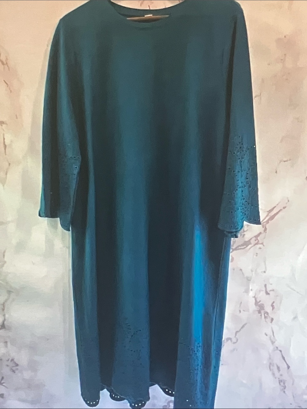 J. Jill Teal Long Sleeve Eyelet Hem Midi Dress